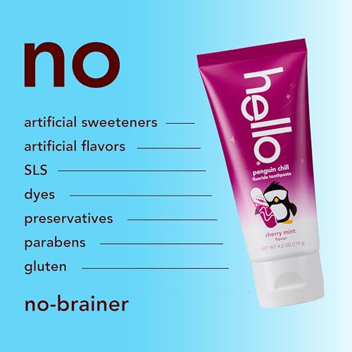 Image of Hello Penguin Chill Kids Toothpaste with Fluoride, Kids Mint Toothpaste with Cherry Flavor, Freshens Breath and Helps Prevent Cavities, Strengthens Enamel, SLS Free, 4.2 oz Tube (Pack of 3)