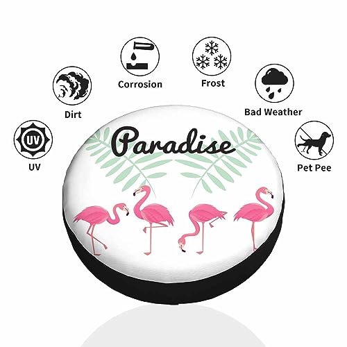 Image of Flamingo Spare Tire Cover 4 Pink Birds and 2 Leaves Art Design Weatherproof Universal Wheel Protectors Camper Tire Covers for Trailer Rv Travel(17 inch)