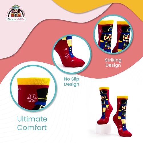 Image of Nutcracker Ballet Gifts, Novelty Crew Socks for Women, Fun Cute Funky, Warm Cozy Comfy Winter Patterned Socks, Heavyweight, Red Nutcracker, Size 5-10