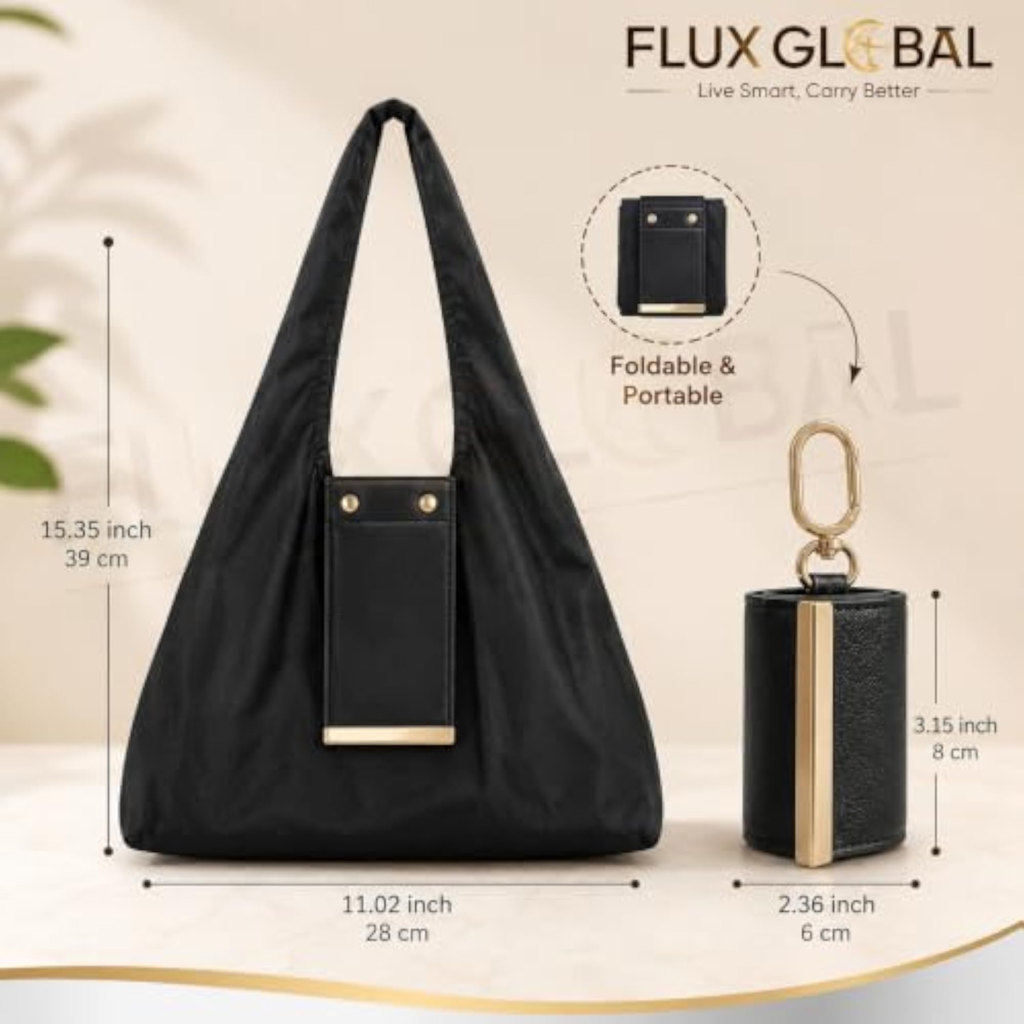 Foldable Reusable Shopping Tote Bag with Clip-On Key Ring