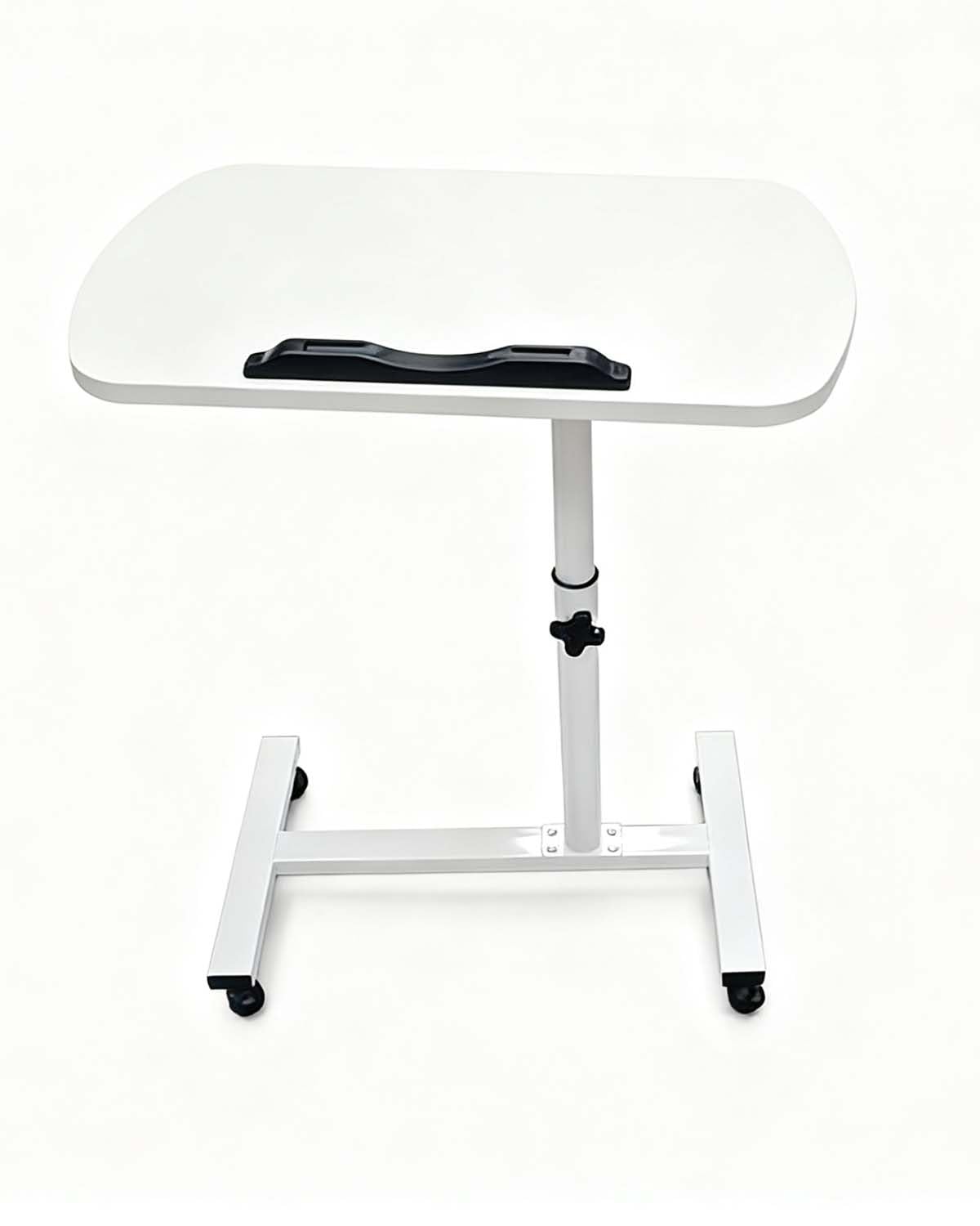 360° schwenkbarer, höhenverstellbarer TV-Tablett, Tisch mit Handy-/Tablet-Slot, rollbarer C-förmiger Beistelltisch für Couch/Bett/kleine Räume, Weiß (55,1 cm L x 32 cm B)