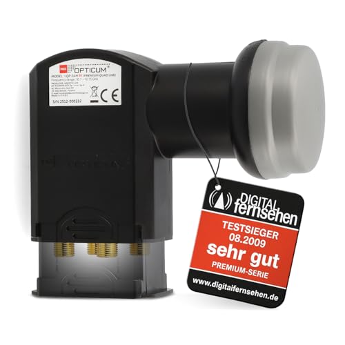 RED OPTICUM 04H Quad LNB – Digital 4-Fach Sat LNB mit LTE Filter, 0.1dB Rauschmaß, Wetterschutz, Full HD - 4K UHD - 4 Teilnehmer für Satellitenschüssel Satelliten TV (schwarz)