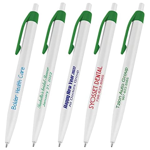 (50 Green Pens) USA Printed, Personalized Writing Ink Ballpoint Novelty Pens, Custom Printed with Your Logo & Text Cover