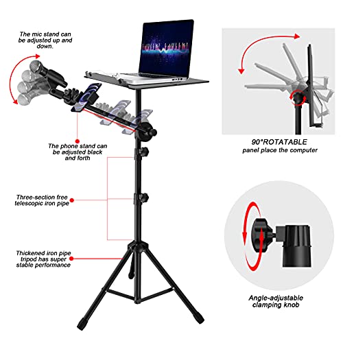Sheet Music Stand - 3 In 1 Professional Portable Music Stand With Folding Tray, Detachable Microphone Stand, Phone Holder And Carry Bag, Dual-Use Music Stand For Sheet Music & Projector Stand #TOP3
