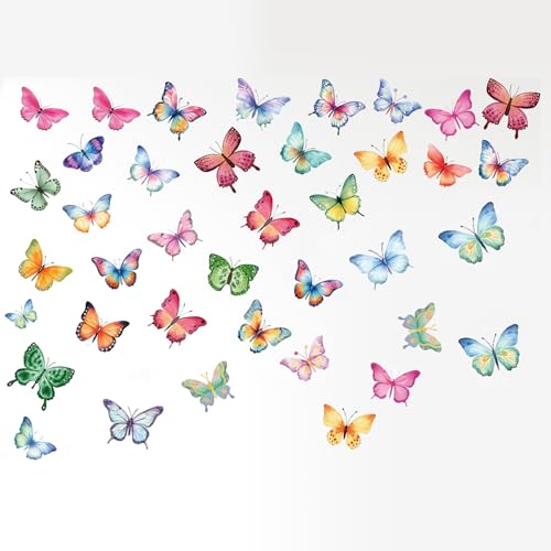 Lot de 62 autocollants muraux amovibles en forme de papillon aquarelle pour décoration de chambre, chambre d'enfant, fête