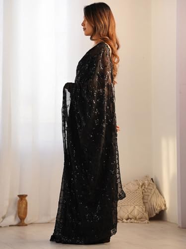 Image of AKHILAM Women's Georgette Embellished Saree With Unstitched Blouse Piece (AARYAN12701 KR Parent)