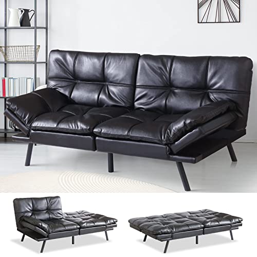 Muuegm Futon Sofa Bed,Modern Futon Couch,Convertible Loveseat Sleeper Daybed Memory Foam Futon Sets With Adjustable Armrests For Living Room,Offices,Apartments,Dorm,Studio/Black #TOP7