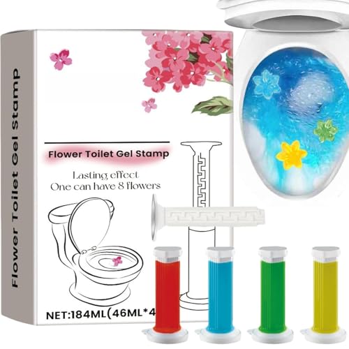 4-Pack Toilet Gel Stamps & Cleaning Gels Floral-Scented Bathroom Air Freshener Toilets Bowl Freshener Toilets Stick on Gel Discs Long-Lasting Fragrance-Gels for Toilet-Bowls Easy Apply