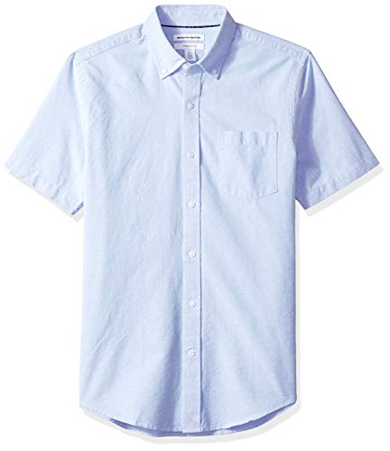Amazon Essentials Men's Slim-Fit Short-Sleeve Pocket Oxford Shirt, Blue, Large