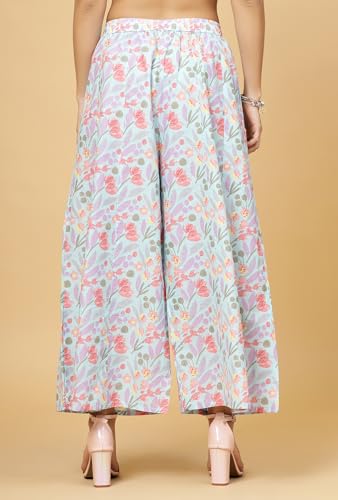Image of Pistaa's Women's Regular Fit High Rise Pure Cotton Big Flair Printed Regular Palazzo