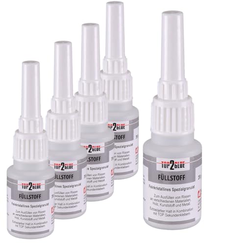 Preisvergleich Produktbild TOP2GLUE Sekundenkleber Granulat 20g - spaltfüllend - feinkristallin - zum verschließen von Rissen und Spalten mit Sekundenkleber von Langlauf Schuhbedarf® (5 Flaschen)