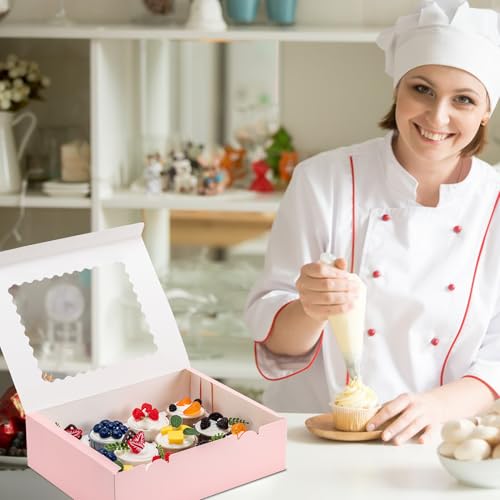Image of Hoewina 12PCS Cupcake Boxes - Hold 12 Count Cupcake Containers with Window, Food Grade Cupcake Holder Easy Transport and Presentation - Ideal for Cupcakes, Desserts, and More (Pink)
