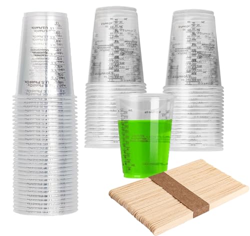 Mischbecher Messbecher, 50 240ml Messbecher, Wiederverwendbare Epoxid Mischbecher, Lackmischbecher mit Skala, Kunststoff Farbmischbecher zum Mischen von Flüssigkeiten, Harzen, Pigmenten