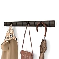 Umbra Flip 8-Hook Wall Mounted Coat Rack, Modern, Sleek, Space-Saving Coat Hanger with 8 Retractable Hooks to Hang Coats, Scarfs, Purses and More, Black/Walnut