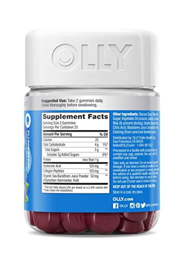 Olly Glowing Skin Collagen Gummy Starter Pack Bundle, Hydrated, Youthful Skin, Hyaluronic Acid, Sea Buckthorn, Chewable Supplement, Berry, 50 Count Bottle And 120 Count Pouch #TOP1