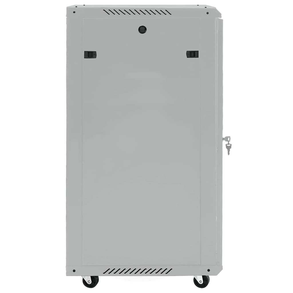 Armadietto di rete in acciaio con vetro di sicurezza grigio 60 x 60 x 80 cm, archiviazione mobile con ruote per NAS e server domestico, ideale per ufficio, LAN, Wi-Fi, streaming multimediale