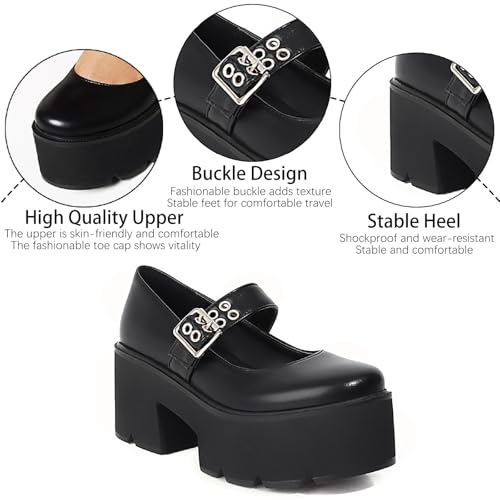 Women's Patent Leather Platform Mary Janes Pumps with Adjust Buckle Strap Fashion Closed Round Toe Wear-Resistant Lug Sole Chunky Heel Dressy Shoes for Party Date3