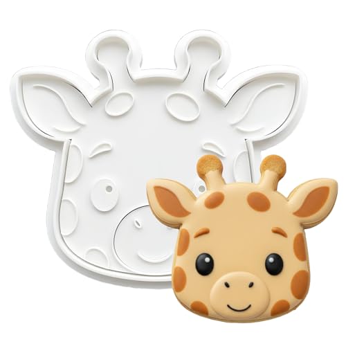 Flycalf Animal Cookie Cutters Giraffe with Stampers Handle Jungle Baking Mold for Kids Cake Supplies 4" Forest Decorating Biscuit Fondant Tool
