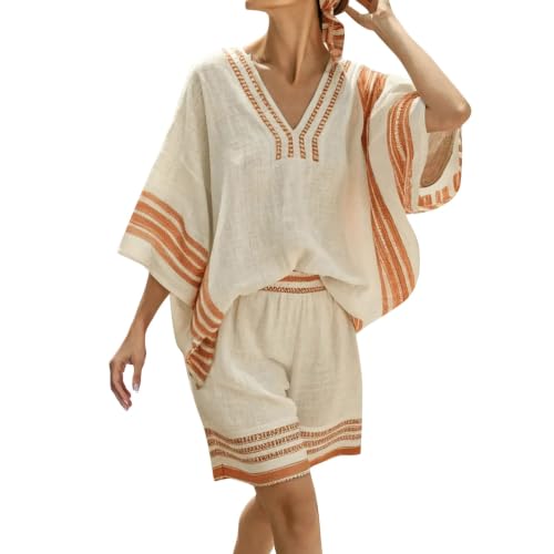 Chemise manches longues gaze col V et short à poches pour un confort d'été total