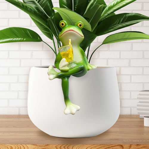 AUNGCSHE Grenouille Décorative de Jardin, avec Verre à Vin, Convient pour Mini étang, Décoration de Balcon, Décoration de Jardin, Pots de Fleurs, Terrasses, Cours, Pelouses (Vert Assis)