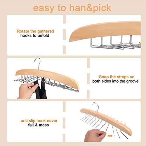 3 Packs Tank Top Hangers Space Saving, Tank Top Organizer Bra Hangers For Closet With 72 Foldable Metal Hooks, Wooden Tie Storage Hanger Rack For Camisoles, Bras, Belts, Scarfs #TOP3