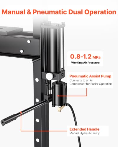 Image of VEVOR 20-Ton Hydraulic Shop Press, H-Frame Manual /Pneumatic Shop Press