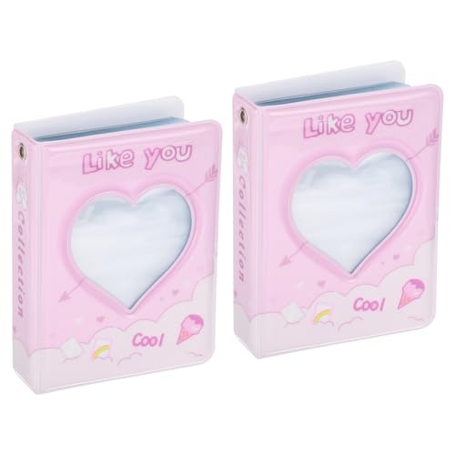 QUARKZMAN Miniálbum de Fotos de 3 Pulgadas, 2 Unidades, Álbum de Fotos Hueco con Forma de Corazón de Amor Kpop, Miniportatarjetas Fotográficas con 40 Fotos, Color Rosa