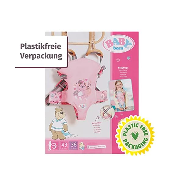 Zapf Creation 832462 BABY born Babytrage - Puppentrage für Kinder Puppezubehör, 2 Blickrichtungen mit verstellbaren Gurt in rosa grau für 36 cm und 43 cm große Puppen geeignet – Bild 9