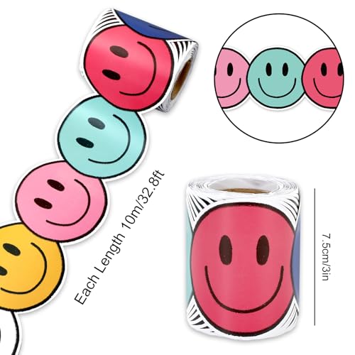 Image of Whaline 32.8ft Happy Face Bulletin Board Border Navy Blue Rose Pink Yellow Green Smile Face Die-Cut Rolled Border Trim for Back to School Chalkboard Wall Decoration