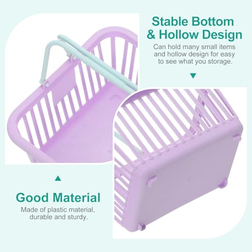 Miniatura 3 de Patikil 8pcs Pequeñas Cestas De Plástico, Mini Cestas De Almacenamiento Pequeñas Cestas De Compras Con Asa Organizador Agua Filtrada Para Organizar Juguetes Frutas Verduras Snacks, Morado