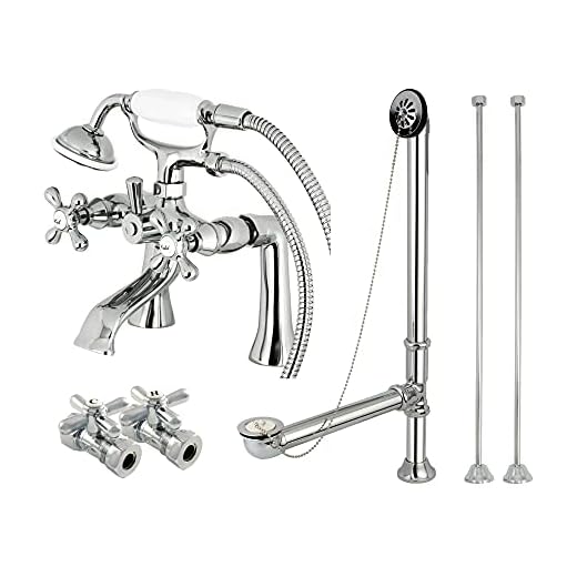 Kingston Brass CCK268C Vintage Deck Mount Clawfoot Tub Faucet Package, Polished Chrome 7 Inch