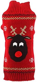 Dog Christmas Sweater - Xmas Holiday Pet Knitted Sweatshirt Winter Warm Soft Pajamas Ugly Red Deer Pattern Knitwear Costume for Small Medium Dogs - Size L