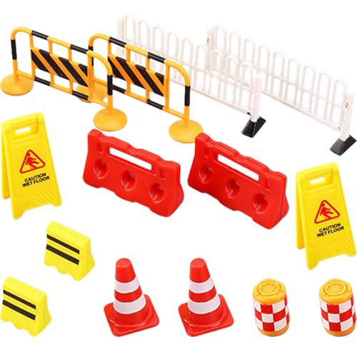 jojofuny Señales De Tráfico De Juguete para Niños, 14 Piezas De Conos De Tráfico, Barricadas Y Señales De Calle De Plástico, Juguetes Educativos para Aprender Reglas Y Simulación De