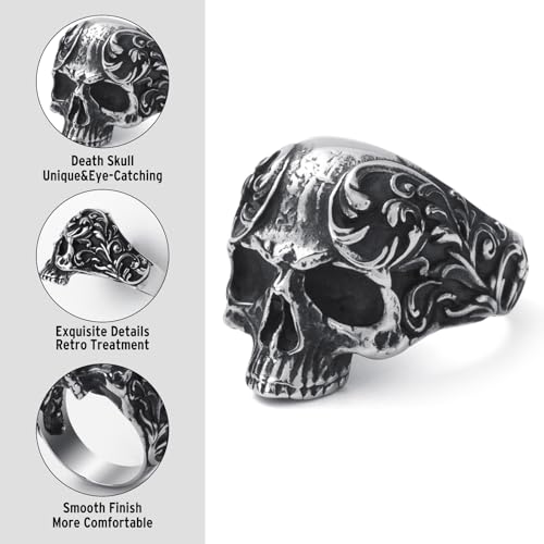 Mens Skull Rings Stainless Steel Gothic Punk Goth Biker Demon Skull Rings Jewelry for Men Size 8/9/10/11/12/132