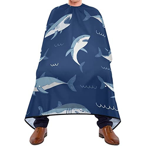Capa De Peluquería Profesional Tiburón Animal Mar Bata Peluqueria Unisex Impermeable Con Cierre De Botones Bata Para Barberías, Para El Cabello, Mujeres, Hogar, 140x168cm