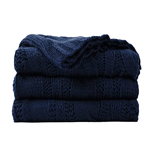 Battilo Navy Cable Knit Throw Blankets for Couch, Super Soft Warm Cozy Decorative Knitted Throw Blanket for Bed, Sofa, Chair 50