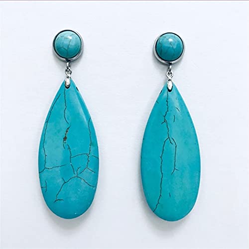Boucles d'oreilles longues anti-ternissement en goutte d'eau turquoise