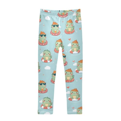 Cute Dinosaur Cloud Heart Girls Leggings Ultra Soft Compression Yoga Gym Pants for Kids 4-10T