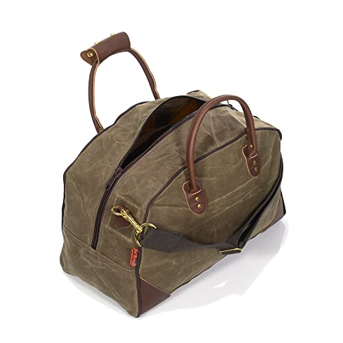 Frost River Flight Bag - Waxed Canvas and Leather Carry On Luggage Pack, Durable Weekender with Cotton Web Shoulder Strap, Carry On, 45 Liter, Field Tan4