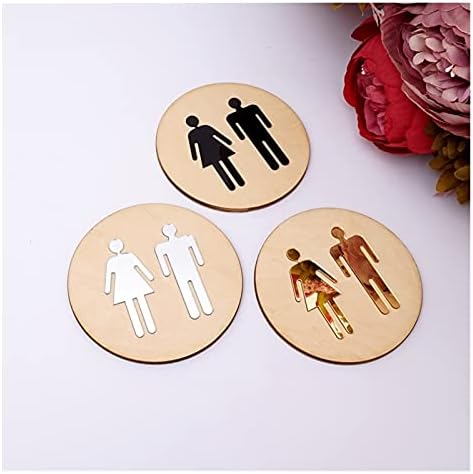 Toilet Sign 5mm Round Toilet Door Panel Men Women Wood Bathroom Toilet Acrylic 3D Black Gold Silver Mirror Surface Wall Sticker (12 x 12 cm)