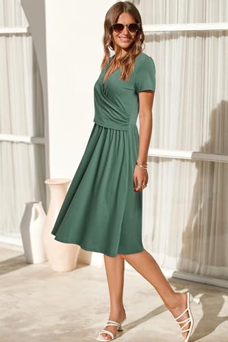 OUGES Women's 2025 Fashion V Neck Midi Dress with Pockets Maternity Clothes Nursing Dresses3