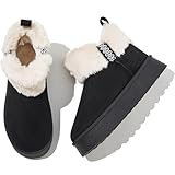 HYPOCRUTE Womens Winter Boots Fur Snow Boots Ankle Booties Fuzzy Warm Platform Short Boots for Women Slip on Boots(Black,US8)