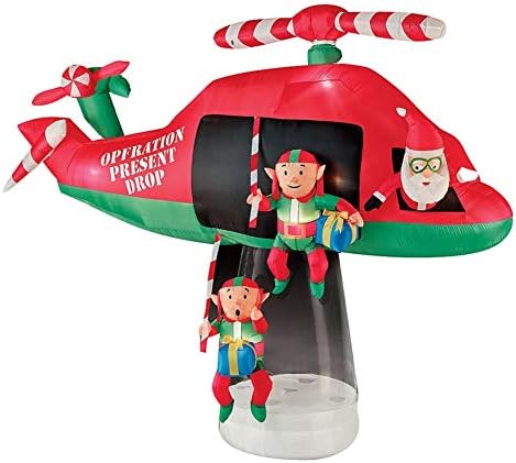 13' Animated Airblown- Santa and Elves in Helicopter Scene