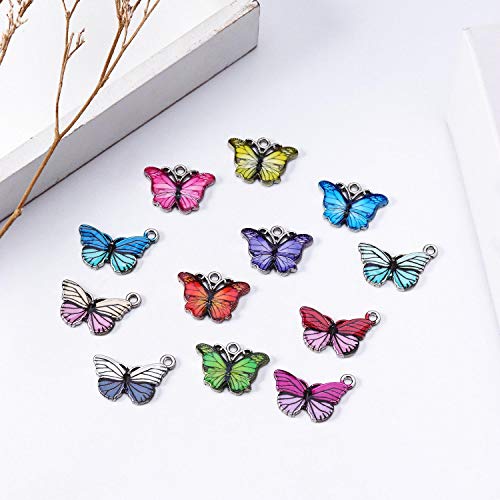 24pcs Alloy Oil Drop Butterfly Pendant Charms for Butterfly Necklace,Jewelry Making Bracelet Earring