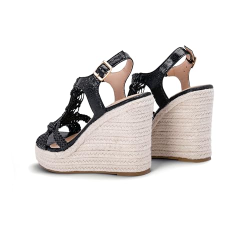 Image of Women's Woven Espadrille Wedge Sandals Bohemian Braided Open Toe Summer Shoes with Adjustable Strap 3.9 inch Platform Heel for Wide Feet, Comfortable Walking