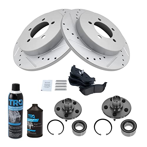 Image of TRQ Rear Brake Pad & Rotor Kit Ceramic Performance Premium G-Coated Slotted X Drilled Compatible with 2002-2005 Ford Explorer Mercury Mountaineer
