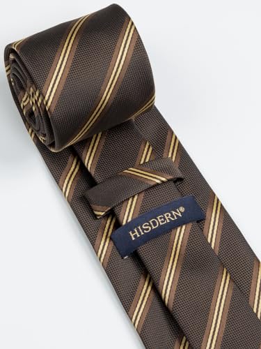Image of HISDERN Stripe Tie Mens Ties with Pocket Square Set Classic 3.4'' Silk Formal Necktie Handkerchief for Business Wedding