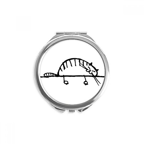Miroir rond de poche motif chat couché imprimé stripe multicolore 2,6 x 2,4 pouces