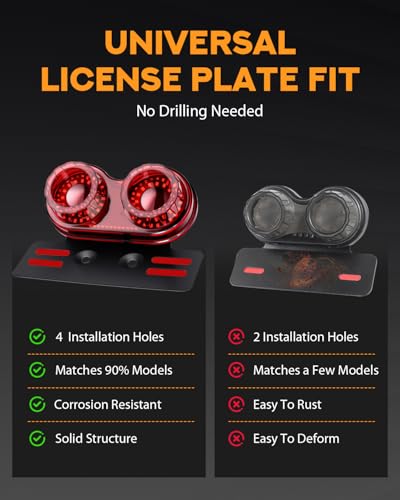 Image of PBYMT Enhanced Motorcycle Tail Light, Break light Running Lights, IP67 Waterproof Turn Signals with License Plate Bracket Compatible with Street Bike Cruiser Chopper Bobber (Red, 90 LEDs)