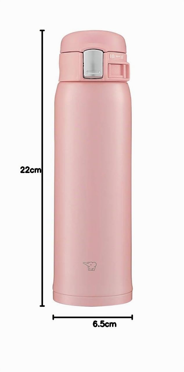 Zojirushi SM-SF48-PA Bouteille d'eau, tasse en acier inoxydable avec ouverture par simple pression, 480 ml, rose